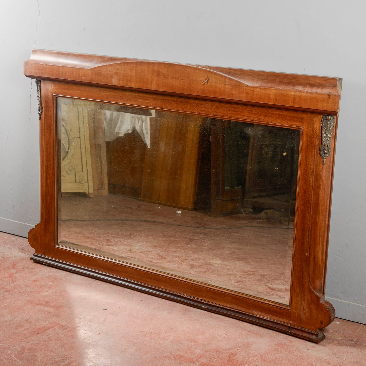 Specchio Specchiera Stile Biedermeier Con Inserti In Metallo Tardo XIX
