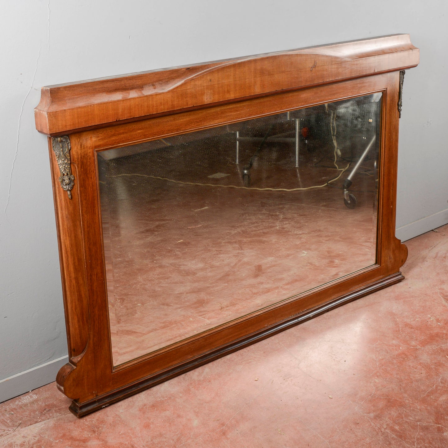 Specchio Specchiera Stile Biedermeier Con Inserti In Metallo Tardo XIX