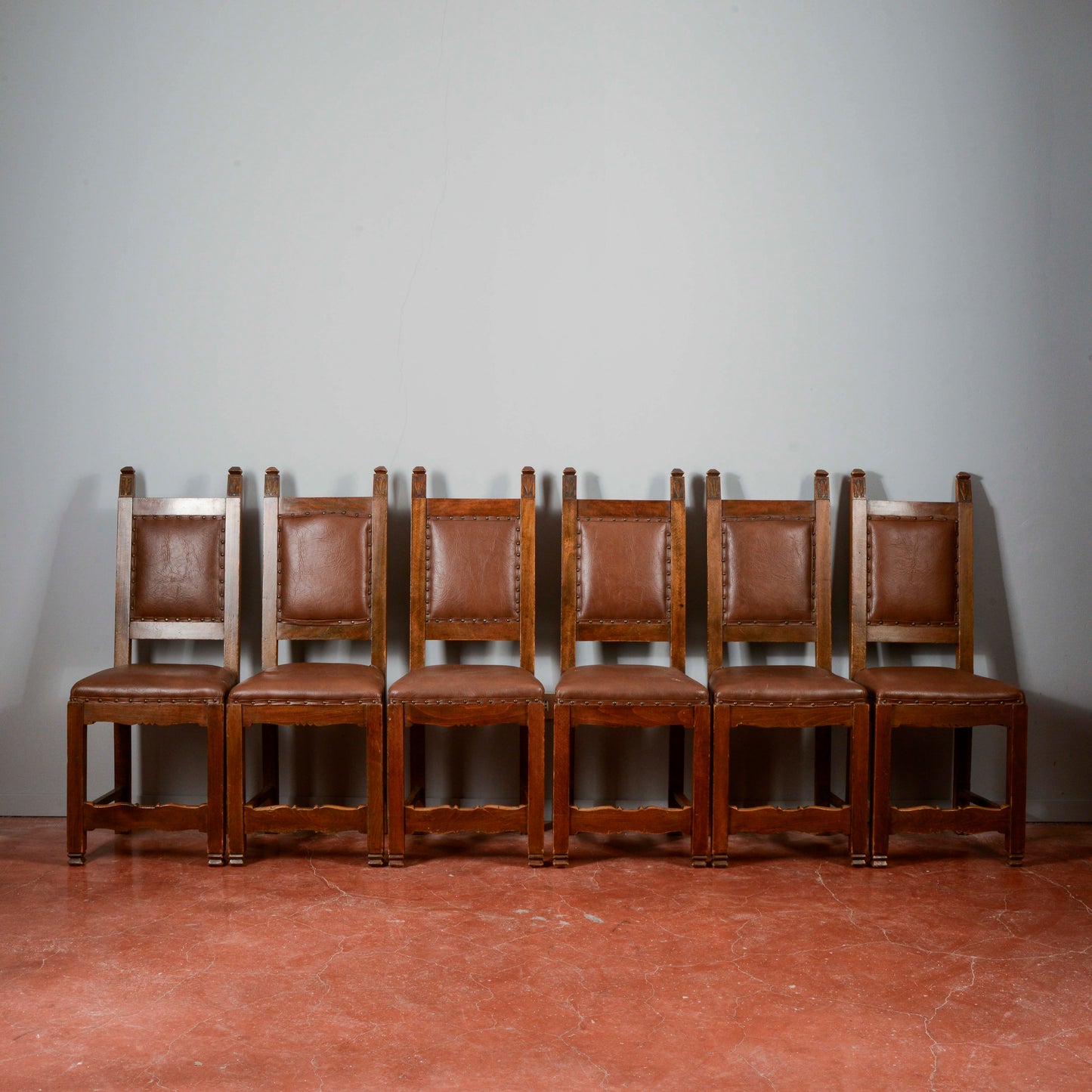 Set 6 sedie in legno e similpelle a cartella