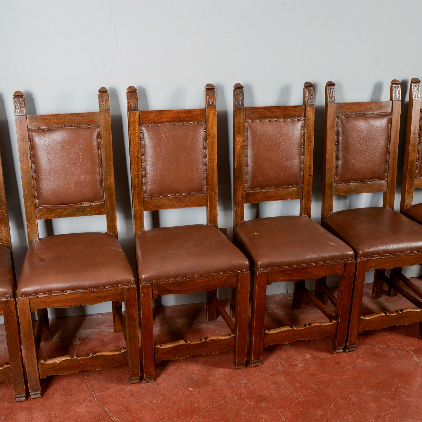 Set 6 sedie in legno e similpelle a cartella