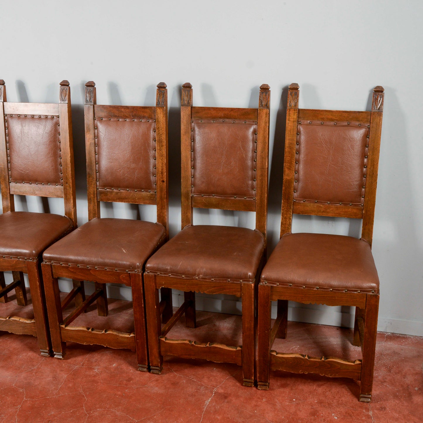 Set 6 sedie in legno e similpelle a cartella