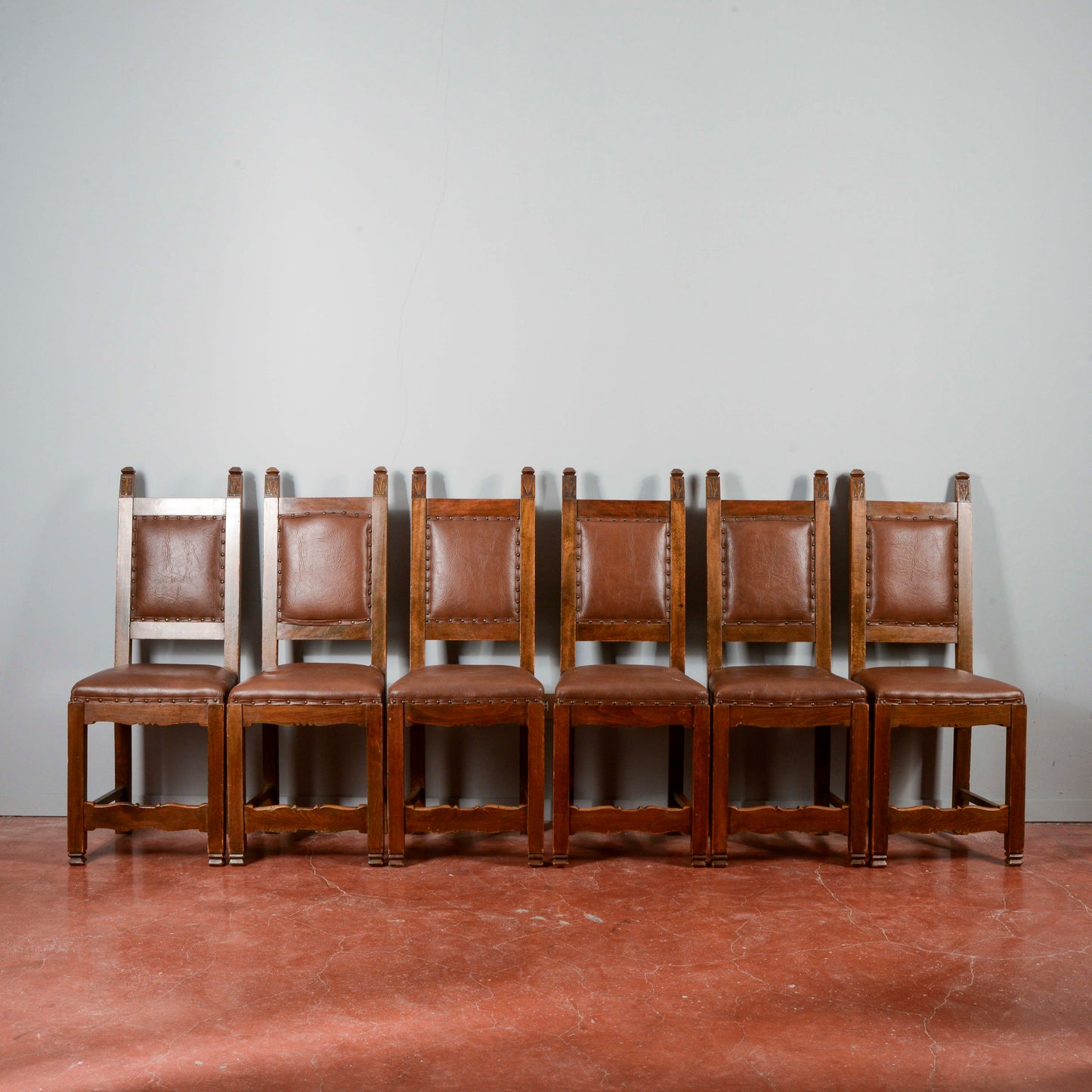 Set 6 sedie in legno e similpelle a cartella