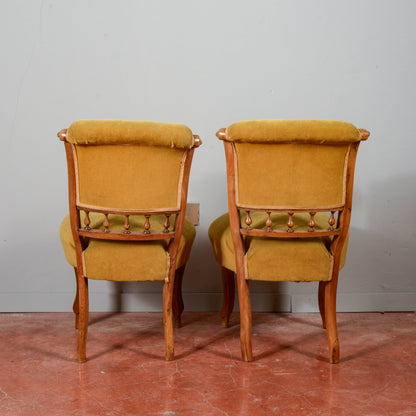 Coppia poltroncine  in noce rivestite in velluto fine secolo XIX