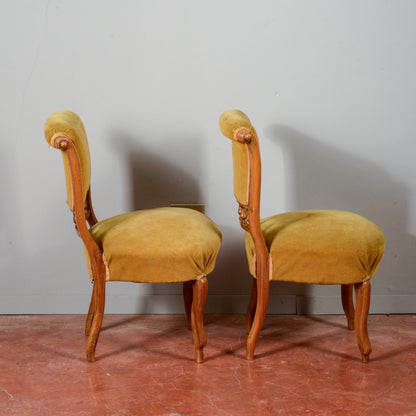 Coppia poltroncine  in noce rivestite in velluto fine secolo XIX