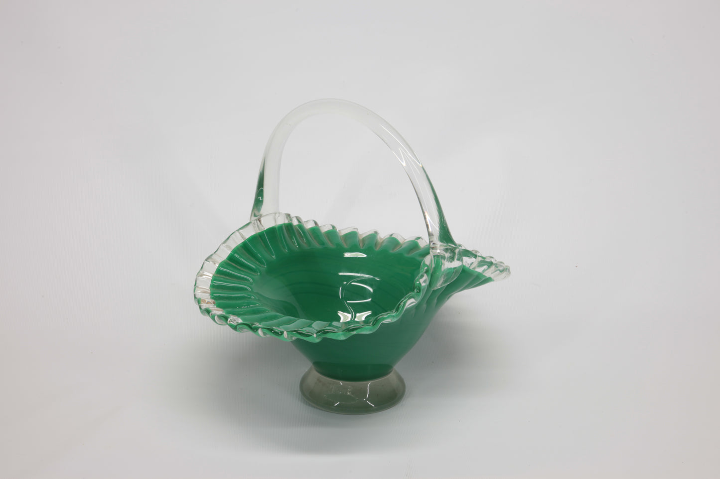 Cestino in vetro di Murano verde 1980