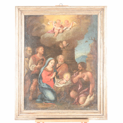 dipinto quadro natività epoca 500 olio su tela
