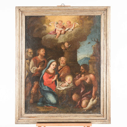 dipinto quadro natività epoca 500 olio su tela