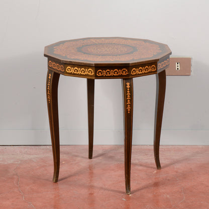 Tavolino legno  intarsiato con carillon all'apertura vintage anni 70