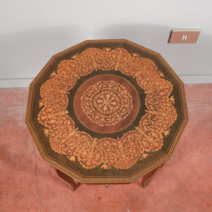 Tavolino legno  intarsiato con carillon all'apertura vintage anni 70
