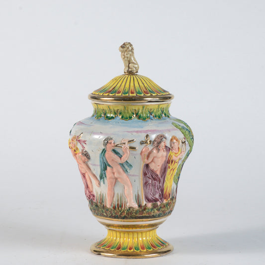 Vaso in ceramica smaltata scene di vita stile Capodimonte