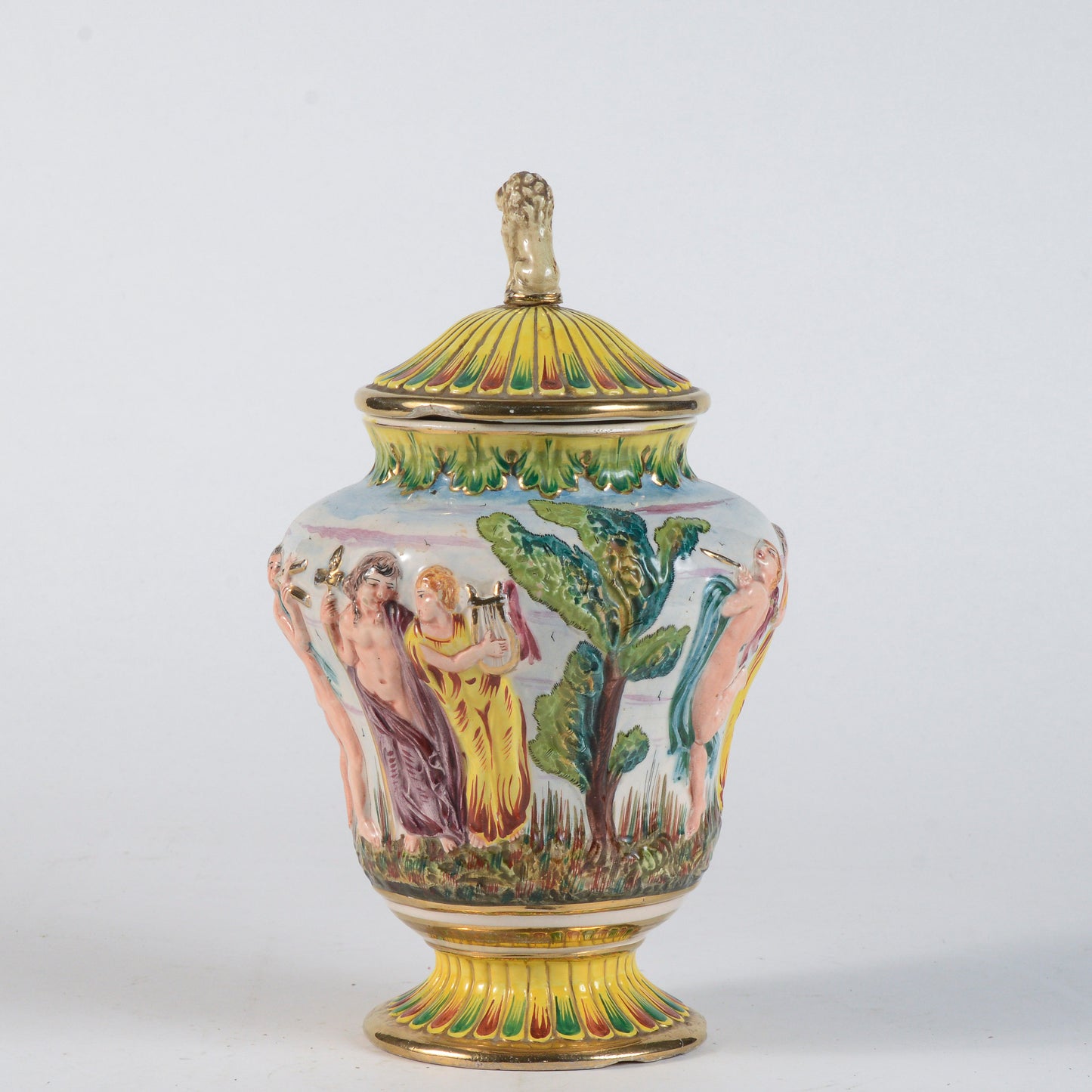 Vaso in ceramica smaltata scene di vita stile Capodimonte
