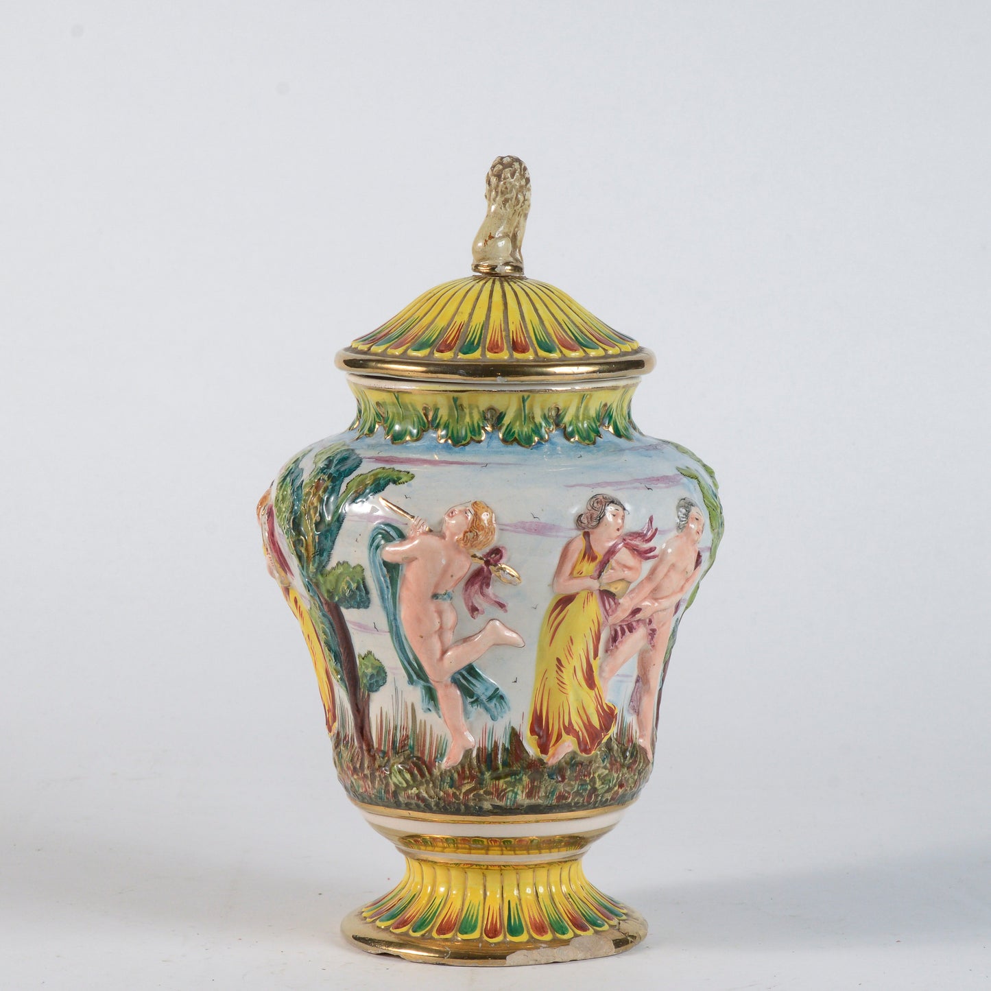 Vaso in ceramica smaltata scene di vita stile Capodimonte