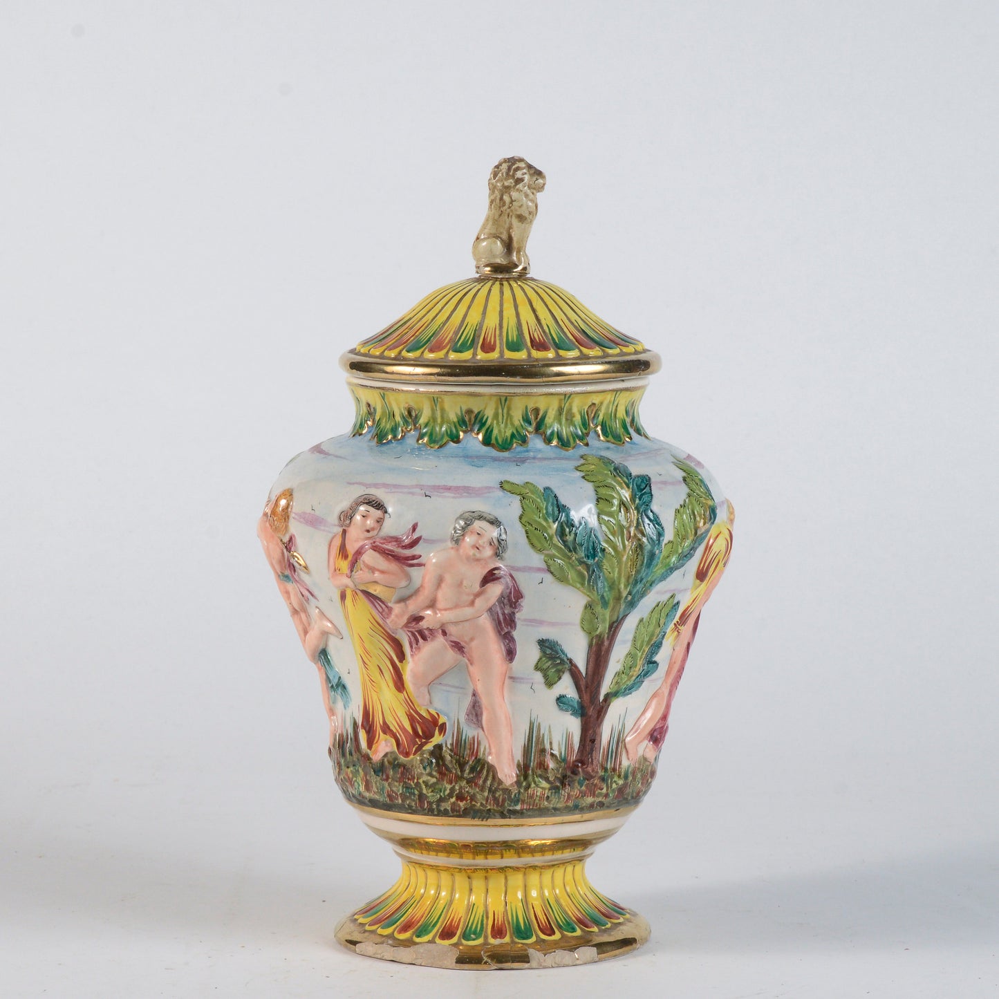 Vaso in ceramica smaltata scene di vita stile Capodimonte
