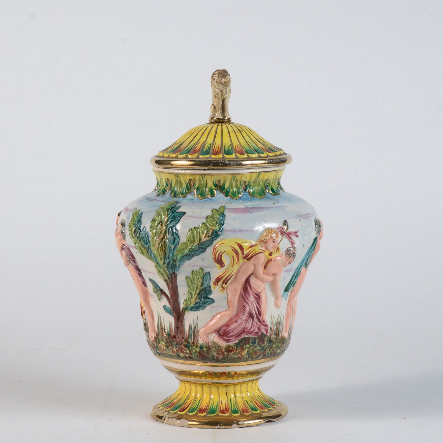 Vaso in ceramica smaltata scene di vita stile Capodimonte