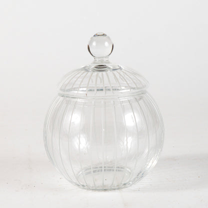Vaso in vetro  trasparente smerigliato con coperchio Italia XX secolo