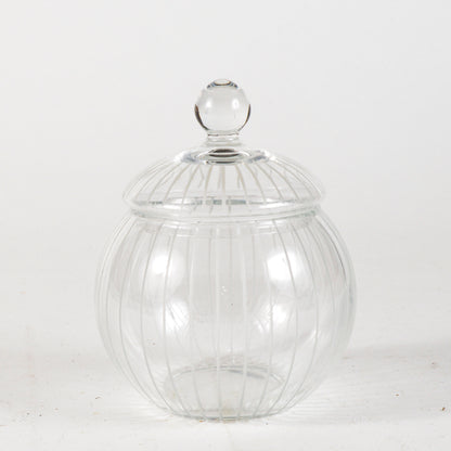 Vaso in vetro  trasparente smerigliato con coperchio Italia XX secolo