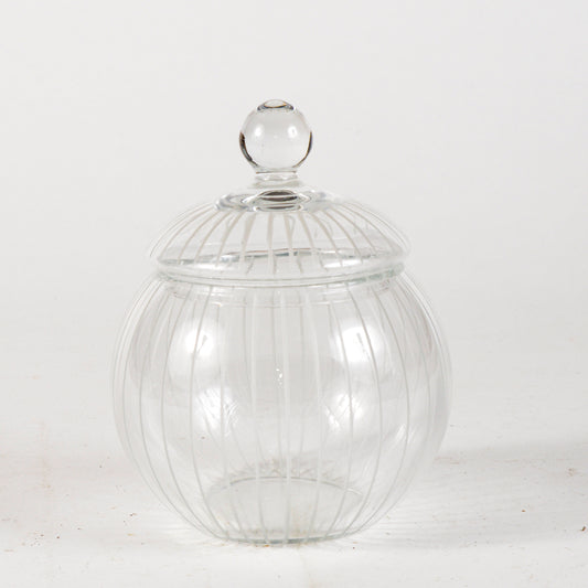 Vaso in vetro  trasparente smerigliato con coperchio Italia XX secolo