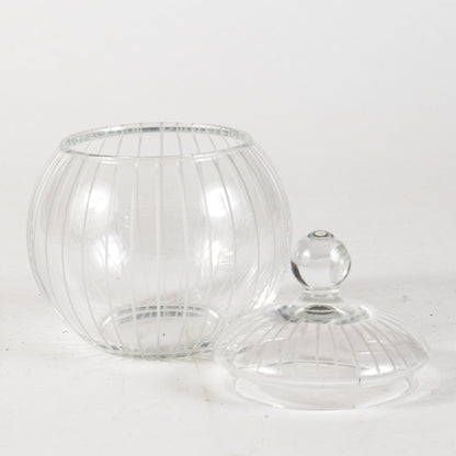 Vaso in vetro  trasparente smerigliato con coperchio Italia XX secolo