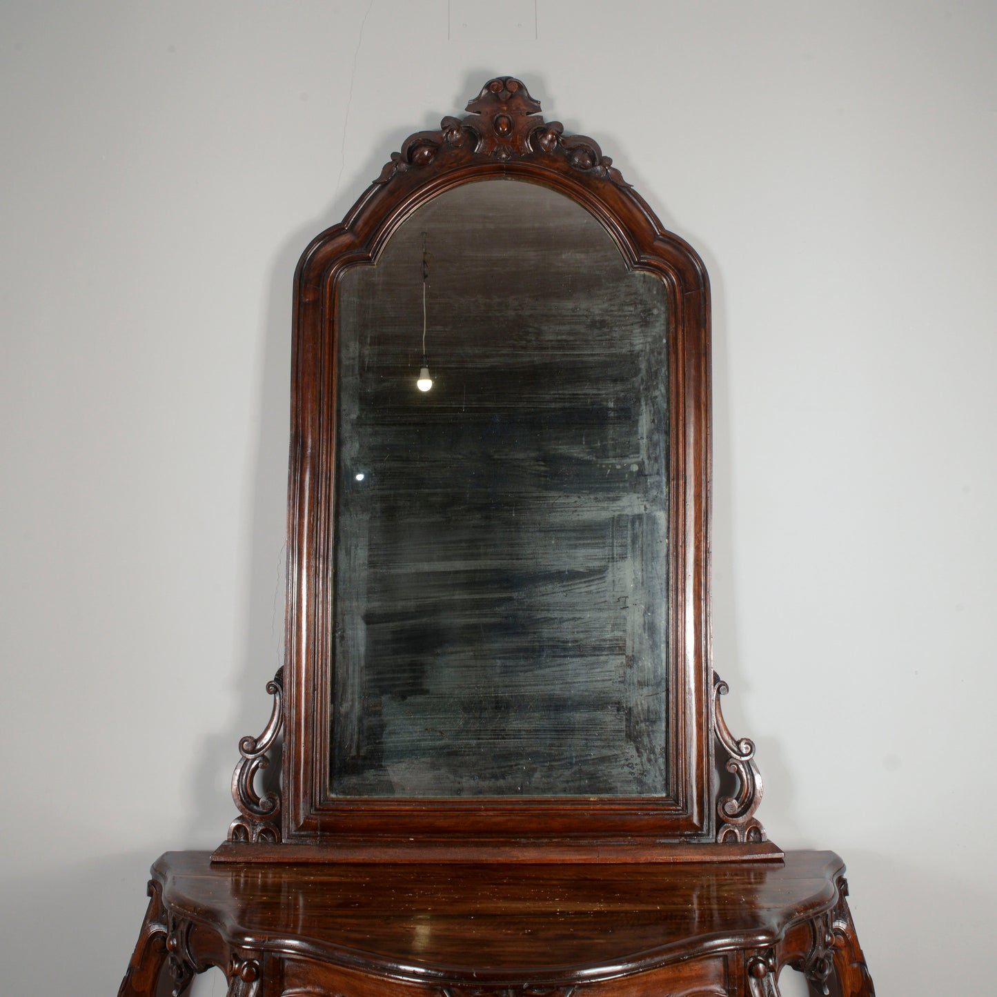Consolle con specchiera in legno massello intagliata Epoca XIX secolo