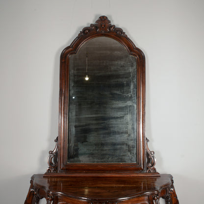 Consolle con specchiera in legno massello intagliata Epoca XIX secolo
