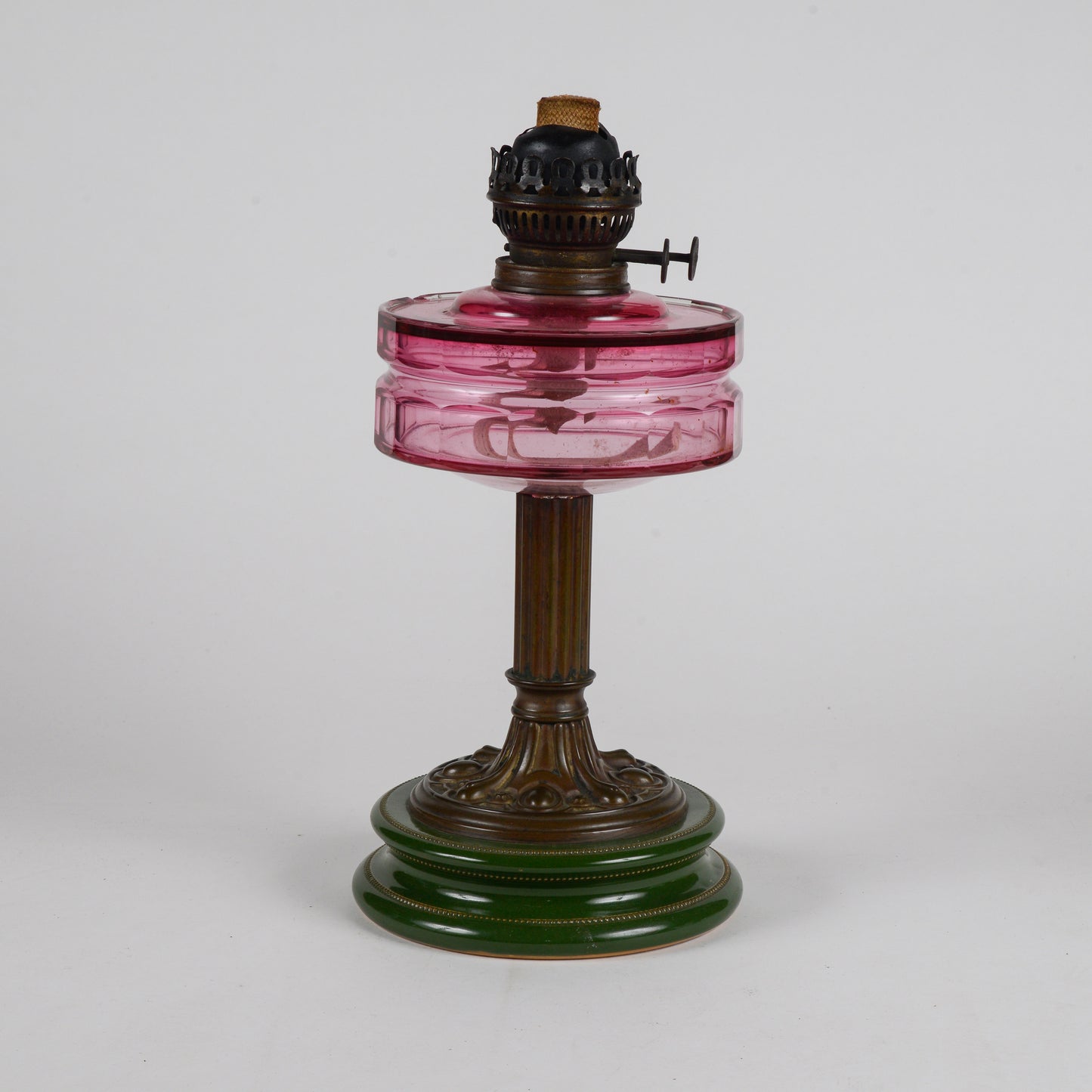 Lampada a olio in ceramica vetro e metallo liberty originale con doppio stoppino funzionante originale