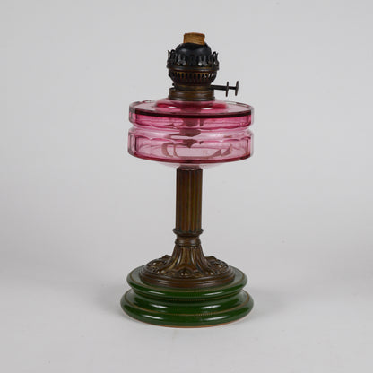 Lampada a olio in ceramica vetro e metallo liberty originale con doppio stoppino funzionante originale