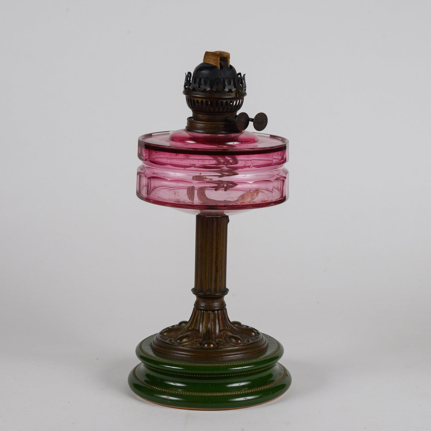 Lampada a olio in ceramica vetro e metallo liberty originale con doppio stoppino funzionante originale