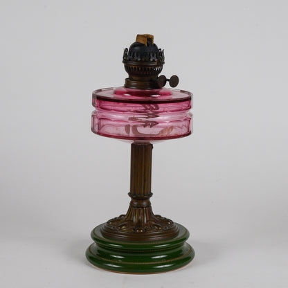 Lampada a olio in ceramica vetro e metallo liberty originale con doppio stoppino funzionante originale