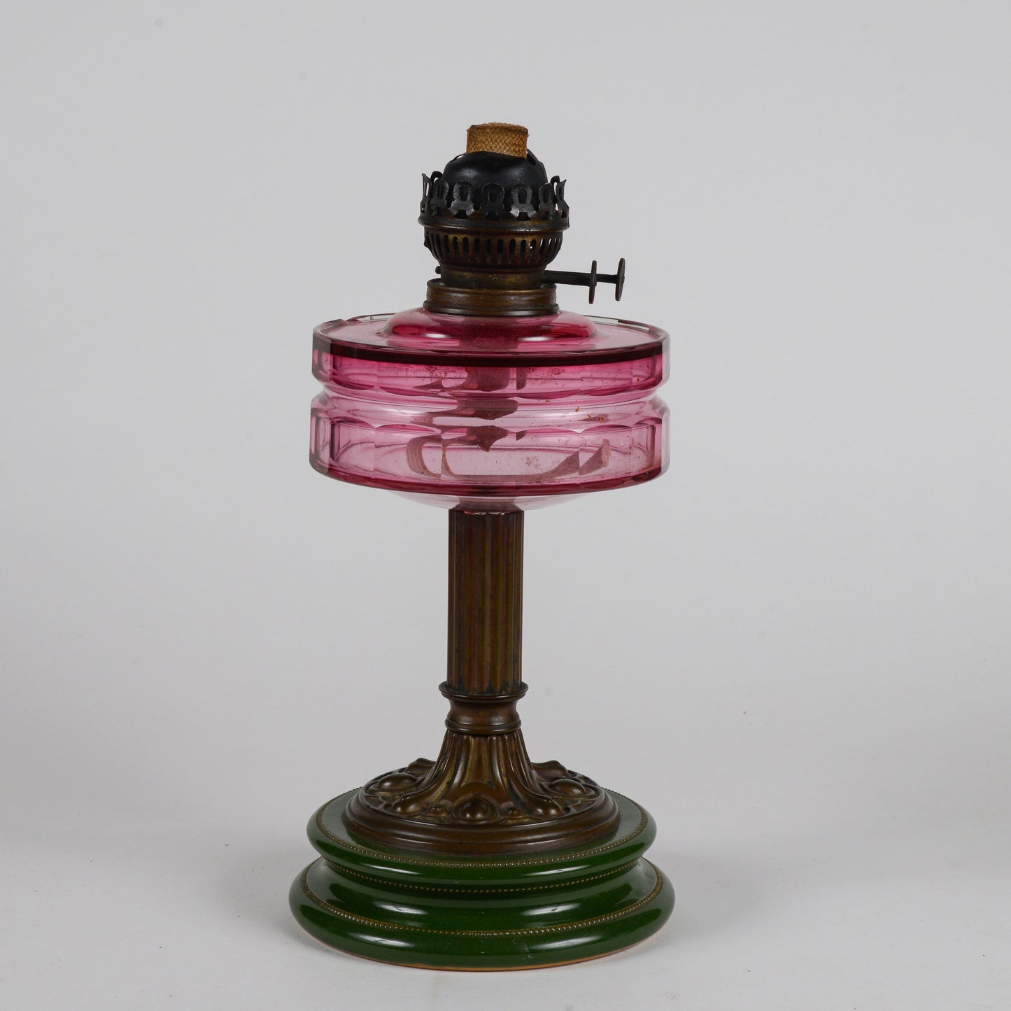 Lampada a olio in ceramica vetro e metallo liberty originale con doppio stoppino funzionante originale