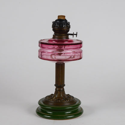 Lampada a olio in ceramica vetro e metallo liberty originale con doppio stoppino funzionante originale