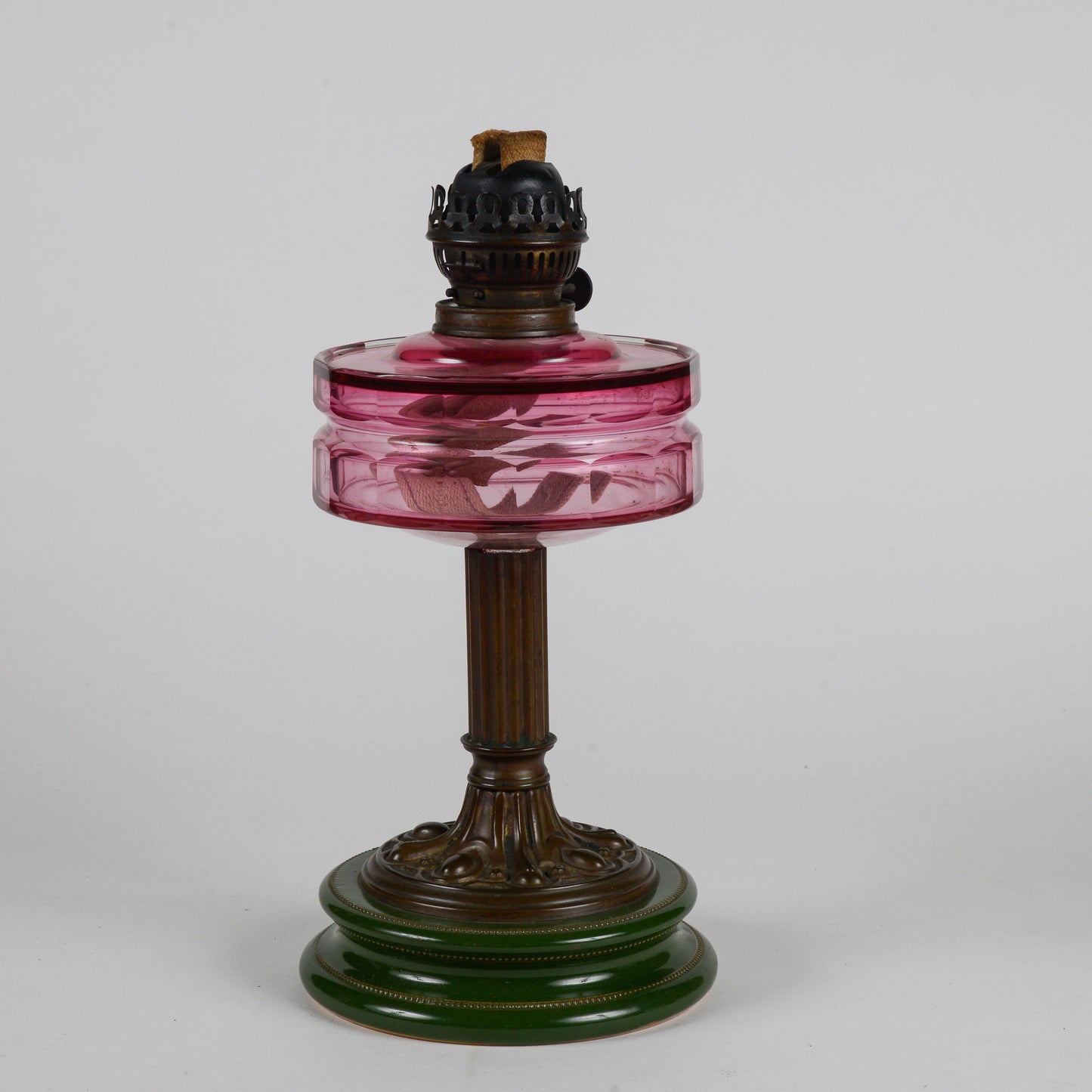 Lampada a olio in ceramica vetro e metallo liberty originale con doppio stoppino funzionante originale