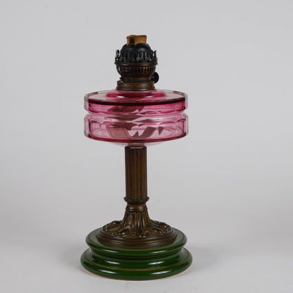 Lampada a olio in ceramica vetro e metallo liberty originale con doppio stoppino funzionante originale