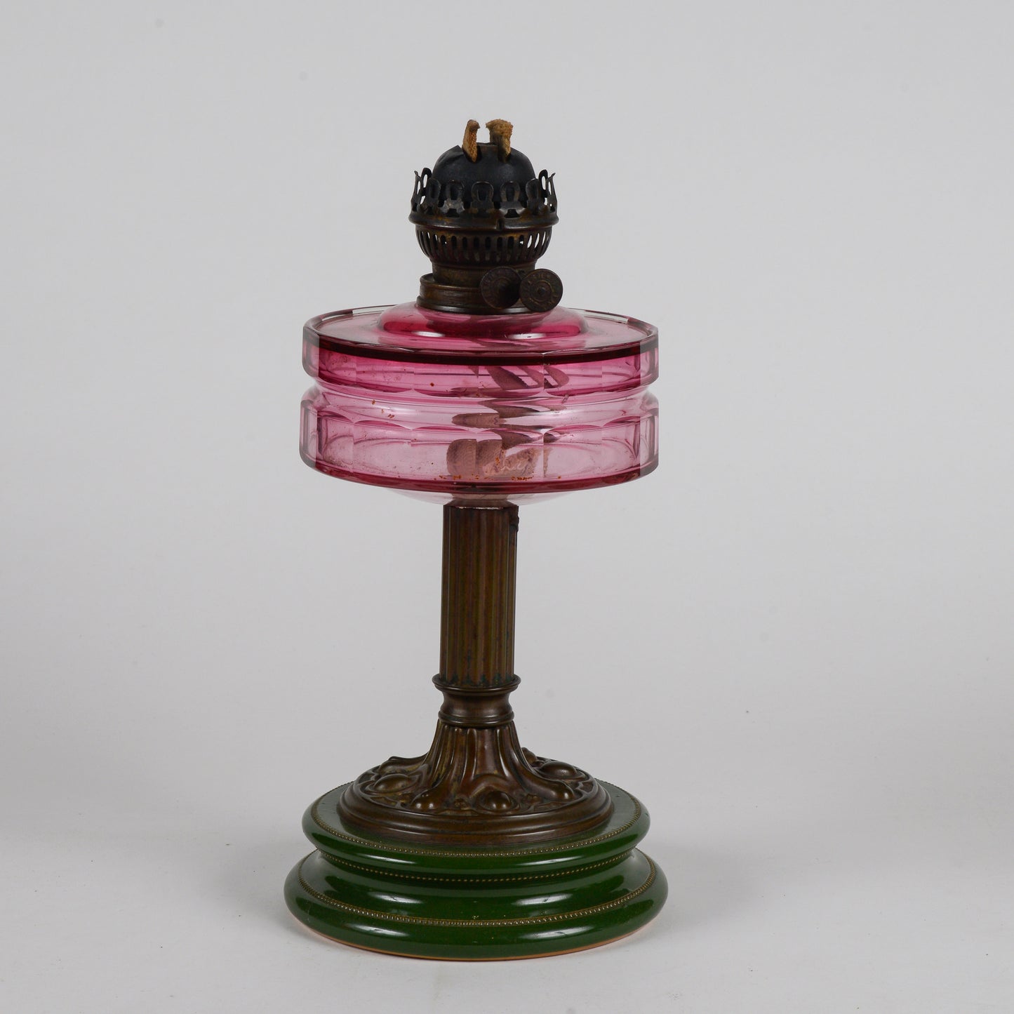Lampada a olio in ceramica vetro e metallo liberty originale con doppio stoppino funzionante originale