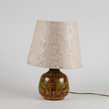 Lampada da appoggio vintage in ceramica smaltata funzionante con cappa damascata