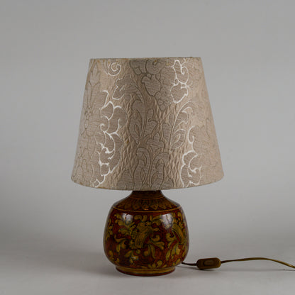 Lampada da appoggio vintage in ceramica smaltata funzionante con cappa damascata