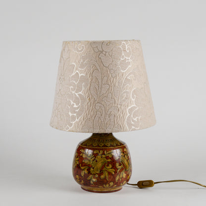 Lampada da appoggio vintage in ceramica smaltata funzionante con cappa damascata