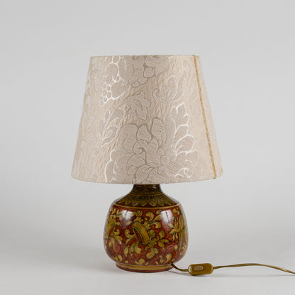 Lampada da appoggio vintage in ceramica smaltata funzionante con cappa damascata