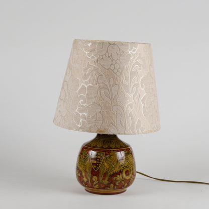 Lampada da appoggio vintage in ceramica smaltata funzionante con cappa damascata