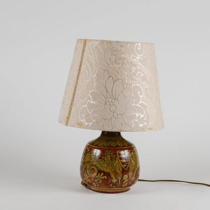 Lampada da appoggio vintage in ceramica smaltata funzionante con cappa damascata