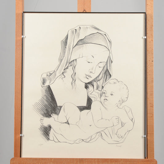 Quadro litografia Madonna con Bambino firmata Barrè
