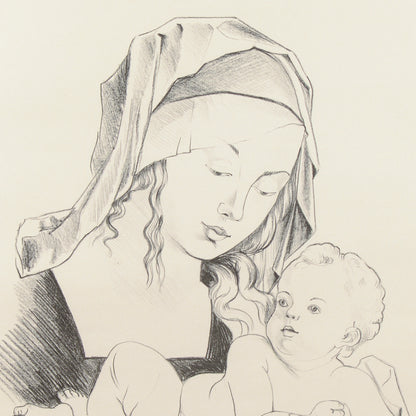 Quadro litografia Madonna con Bambino firmata Barrè