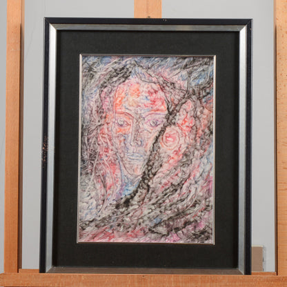 Quadro dipinto raffigurante volto di donna autore Maya Nagy 1982