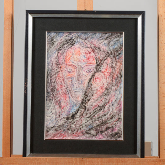 Quadro dipinto raffigurante volto di donna autore Maya Nagy 1982