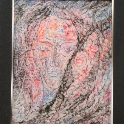 Quadro dipinto raffigurante volto di donna autore Maya Nagy 1982