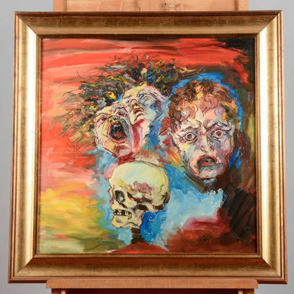 Quadro olio su tela Carlo Eustacchi titolo disperazione dolore morte paura Secolo XX