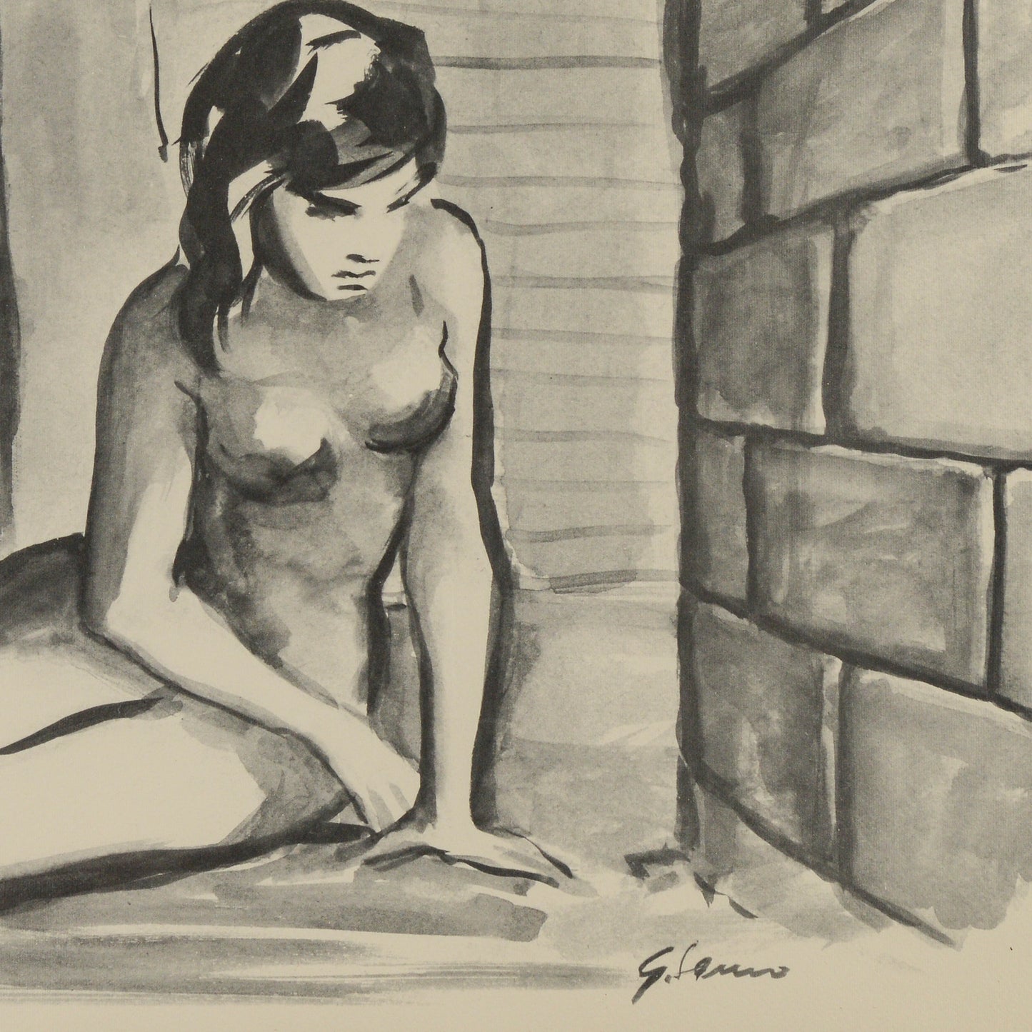 Quadro disegno acquarello firmato G. Samo
