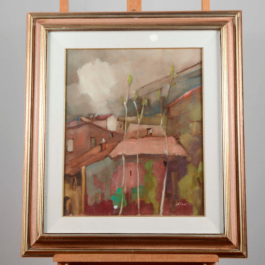 Quadro olio su tela Milani Giancarlo titolo Castrocaro XX secolo