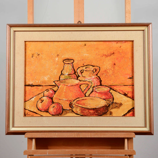 Quadro dipinto natura morta olio su tela materico XX secolo