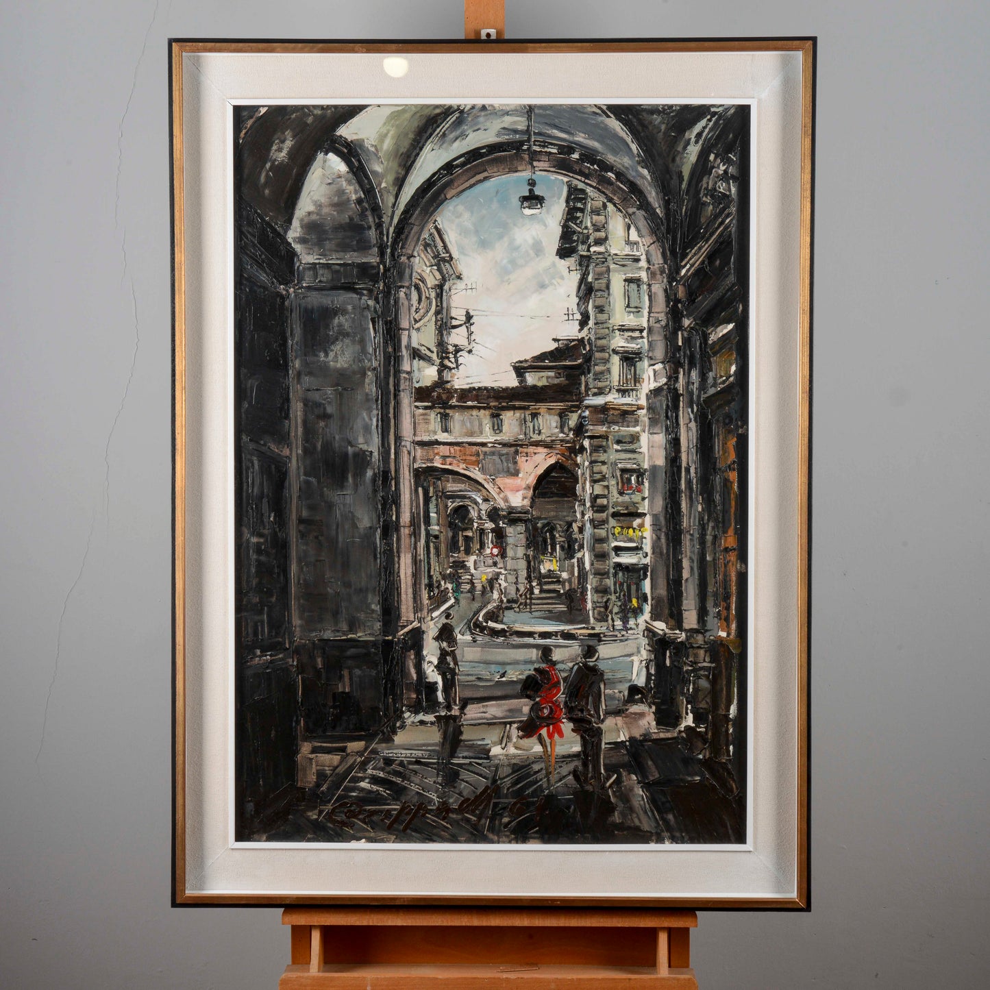 dipinto olio Marco Crippa Milano passaggio santa margherita veduta piazza mercanti