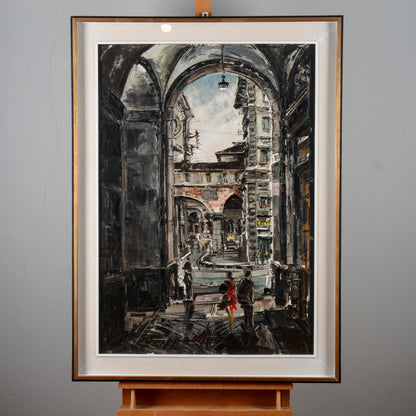 dipinto olio Marco Crippa Milano passaggio santa margherita veduta piazza mercanti